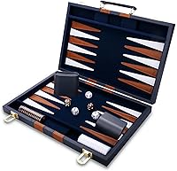Vista 11 de Juego de backgammon – Juego de mesa clásico con funda de cuero de primera calidad – Juego portátil de estrategia de viaje para adultos y niños – Gris