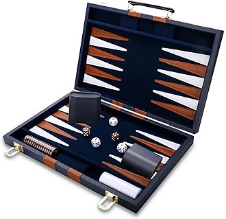 Backgammon Set - Classic Board Game with Premium Leather Case - Portable Travel Strategy Backgammon Game Set for Adults, Kids - Suitable as (18inch, Navy)