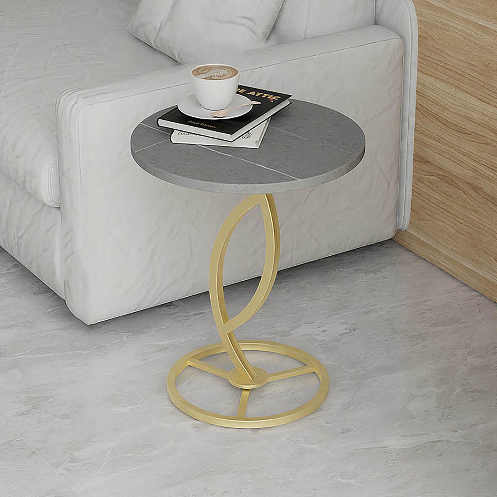SXZenSpace Modern Round Small End Table,Side Table with Metal Frame Accent Nightstand for Sofa Couch Chair Patio,F,40x53cm(16x21inch)