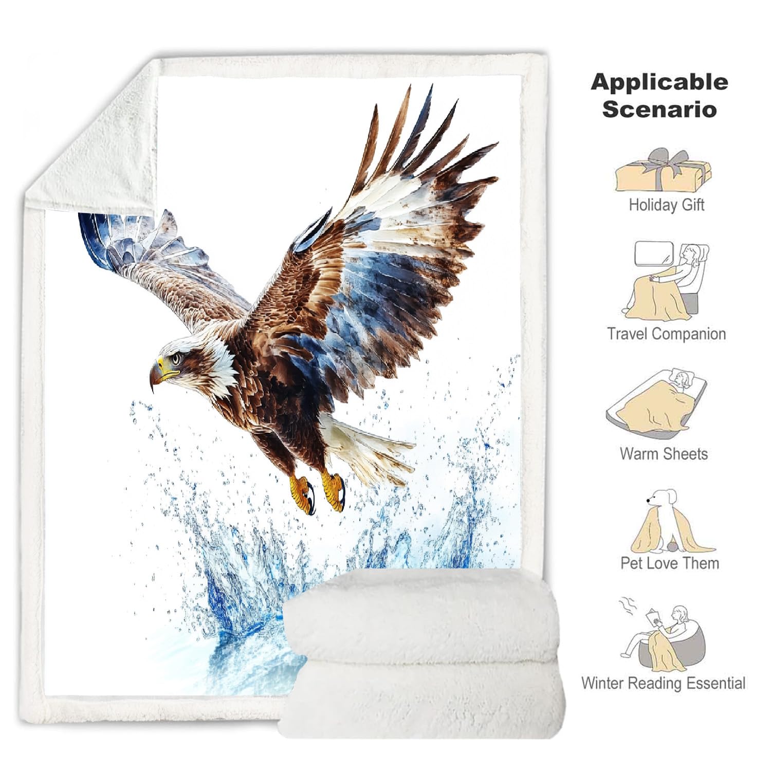 Générique Aigle Couverture Polaire Epaisse Hiver Adulte 3D Animal Plaid Canape Chaud Doux en Flanelle Jeté de Canapé pour Couvre lit 2 Personnes pour Fille Garcon 150x200 cm