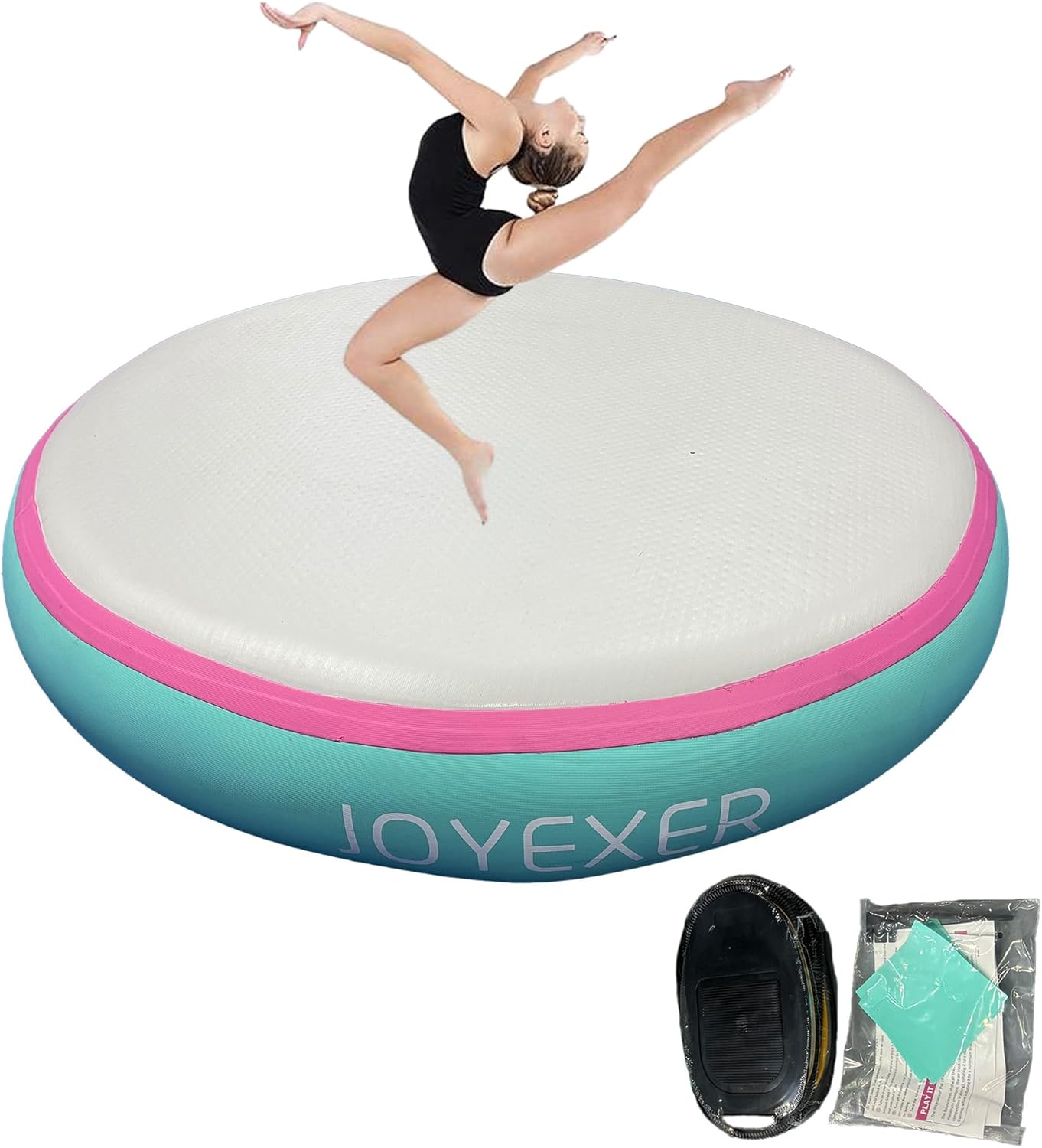 Inflatable Air Spot Mat 3.3FT Gymnastics Tumbling Mat 8Inch Thick Tumble Track Round Springboard Waterproof with Air Pump for Home Use/Yoga/Gym/Training/Cheerleading/Water