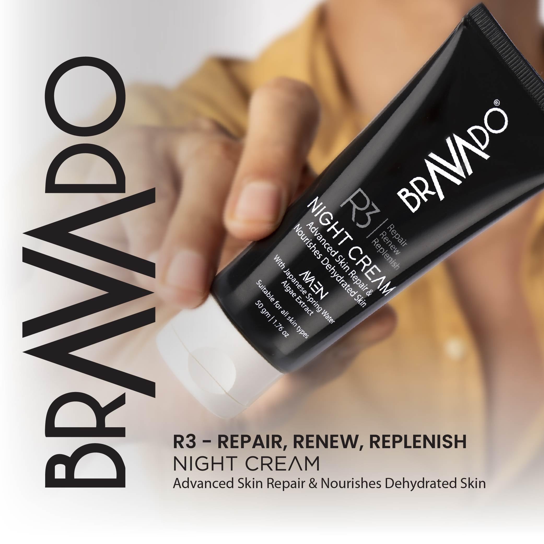 BRAVADO Day & Night Cream Combo for Men | Radiance Pro Day Cream + R3 Night Cream | Skin Brightening & Overnight Repair | Skincare Routine Pack 1