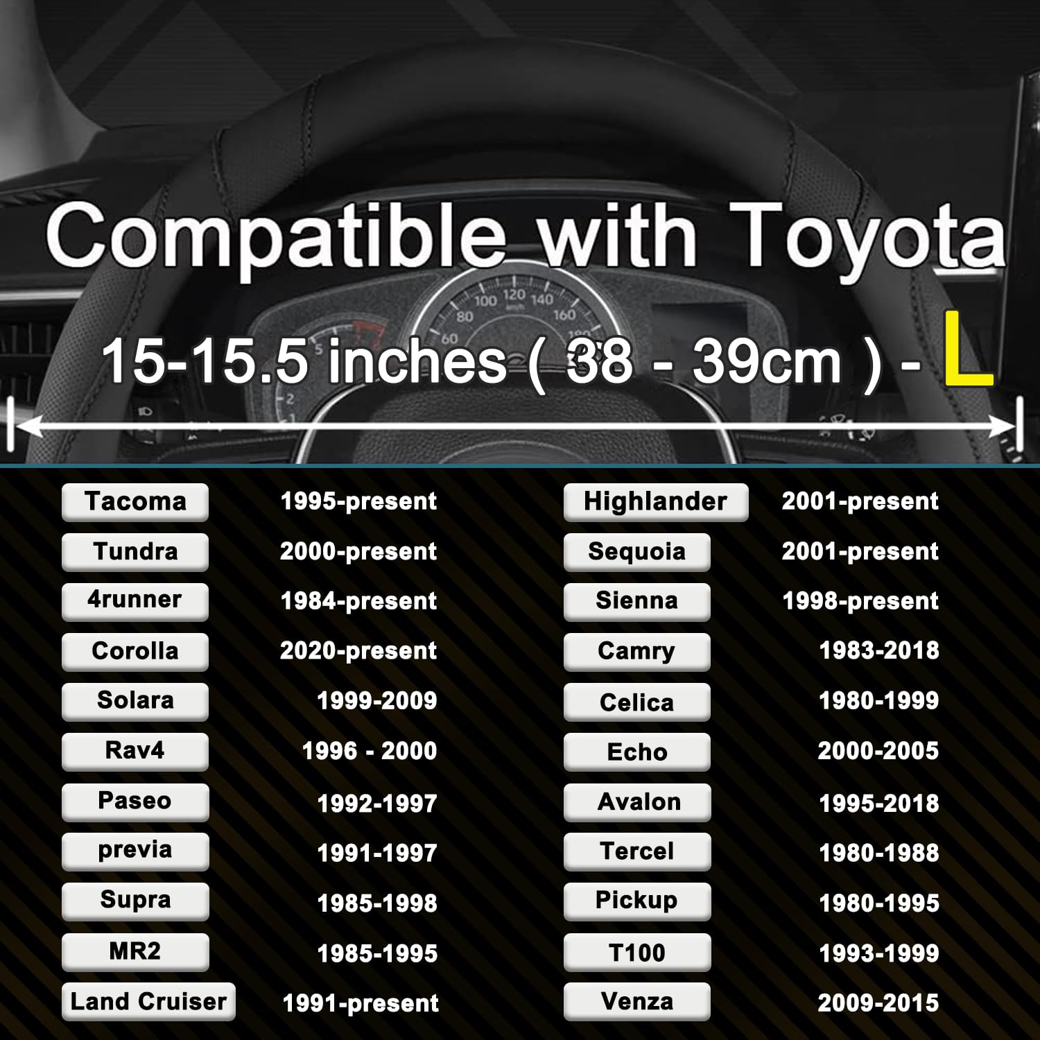Photo 1 of West Llama Customized Auto Car Steering Wheel Cover for Toyota Tundra Tacoma 4runner 15-15.5inches (Black-Large Size)