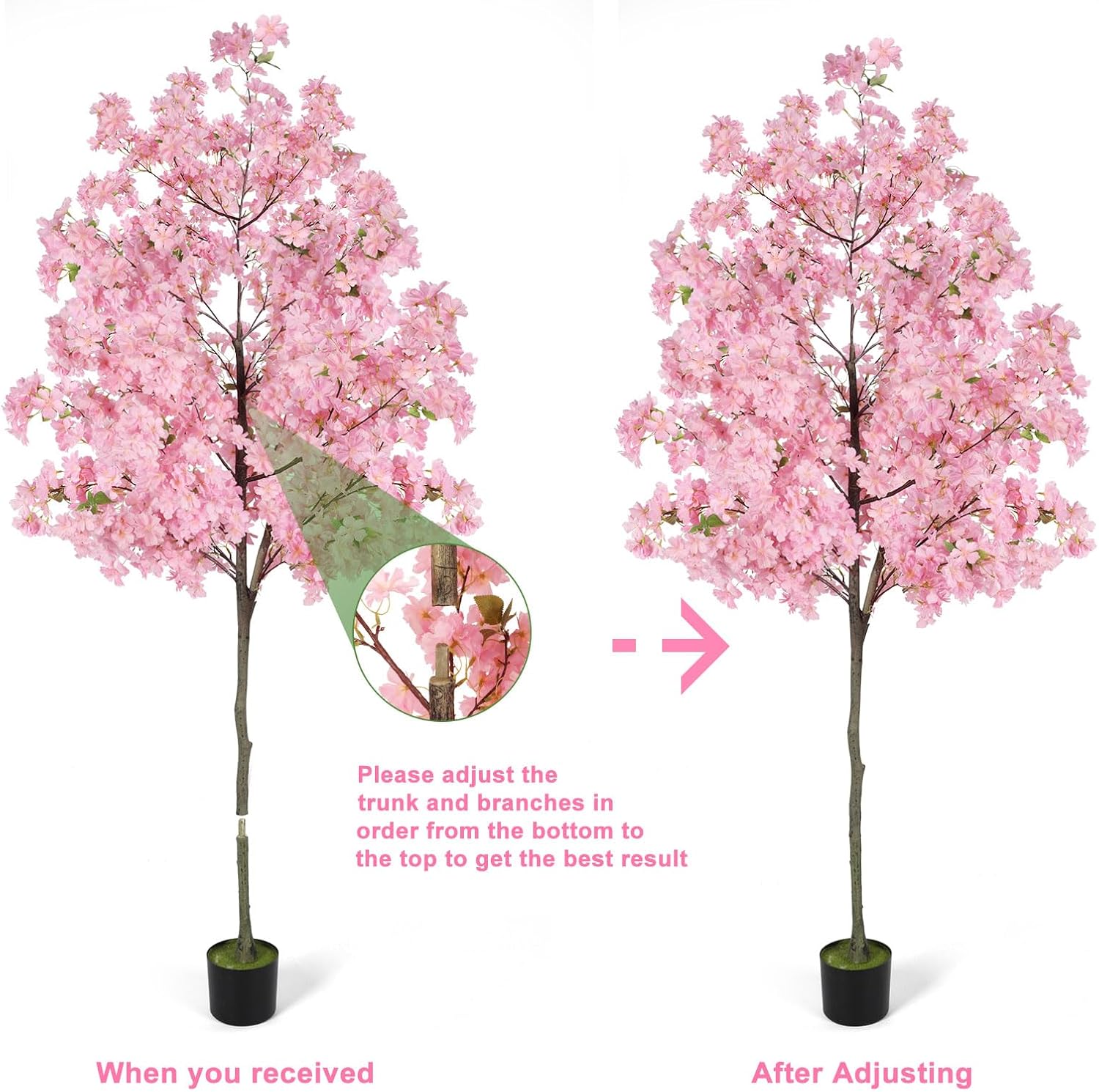Cherry Blossom Artificial Tree, Fake Tree Faux Silk Plant with Plastic Nursery Pot,Artificial Plants for Home Office Indoor Decor