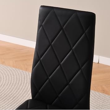 Modern Upholstered Dining Chairs Set for Dining Room, Kitchen, Kitchen Chairs Set of 2, Stainless Steel Frame (Faux Leather, Black #2)