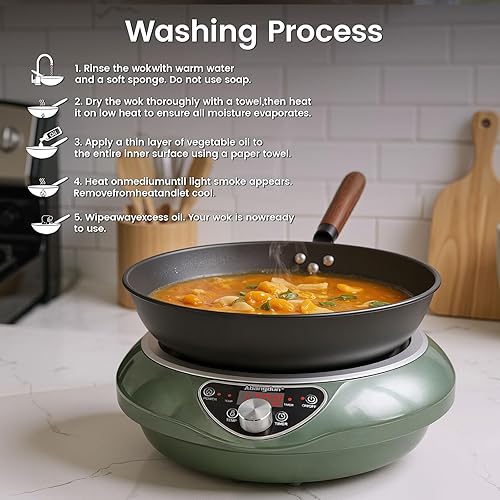 Miniatura 5 de Cocina de inducción, 1700 W85 V  120 V, Wok eléctrico portátil, wok de acero al carbono de 13 pulgadas incluido