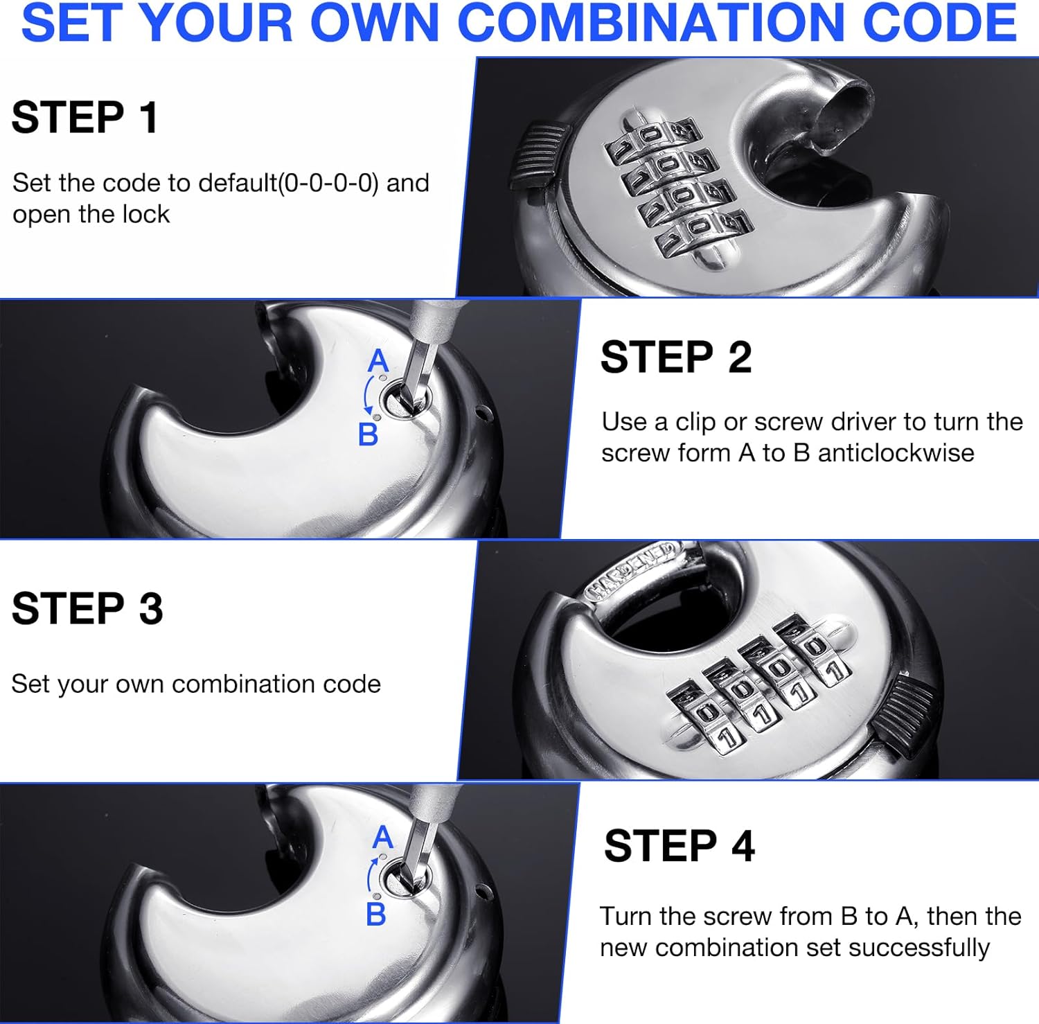 Landhoow 20 Pack 4 Digit Combination Locks Stainless Steel Code Disc Lock Combo Padlock with Hardened Steel Shackle for Sheds Locker Storage Unit Gym Fence Gate Outdoor Indoor, Round and Silver