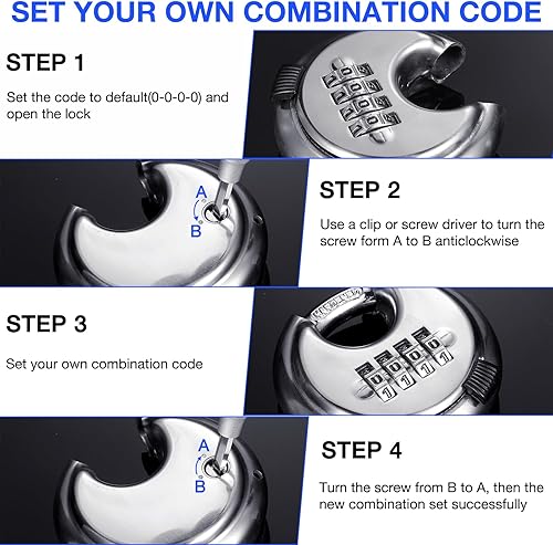 Miniatura 6 de Landhoow Paquete de 20 cerraduras de combinación de 4 dígitos de acero inoxidable con código de disco con grillete de acero endurecido para