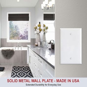 One Gang Electrical Box Blank Cover Plate - Metal, White, UL Listed, 4.5 x 2.75 Inches (Made In Usa)