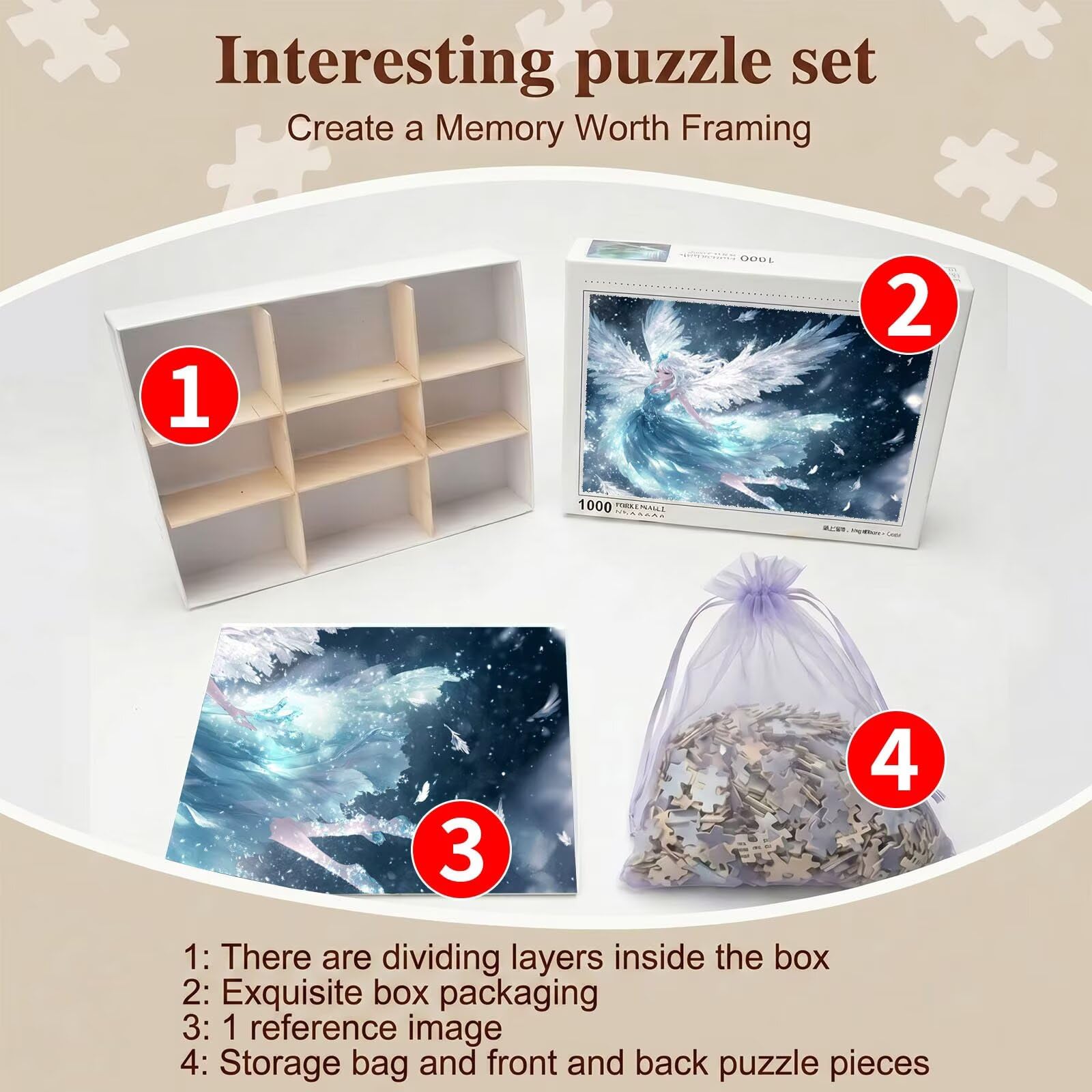 sogno ala Puzzle 1000 Pezzi per Adulti, Puzzle in Legno - Collezione Classica con Poster Incluso - Sfida di Concentrazione e Passatempo Antistress, Gioco Educativo per Famiglia, 75 x 50 cm f0-783