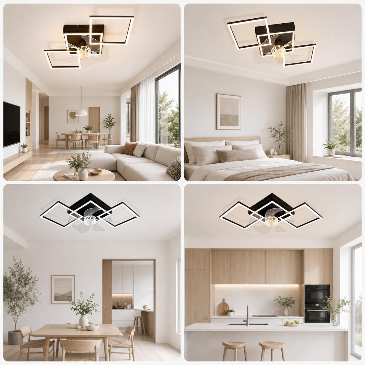 LED Lampka Na Suficie Do Salonu, Wentylator Sufitowy 31W Lampka | Sufitowa z Możliwością Regulacji Jasu, z Falistą, Cichy Wentylator z Oświetleniem, Duży Timer 6 Poziomów do Pokoju, Kuchni