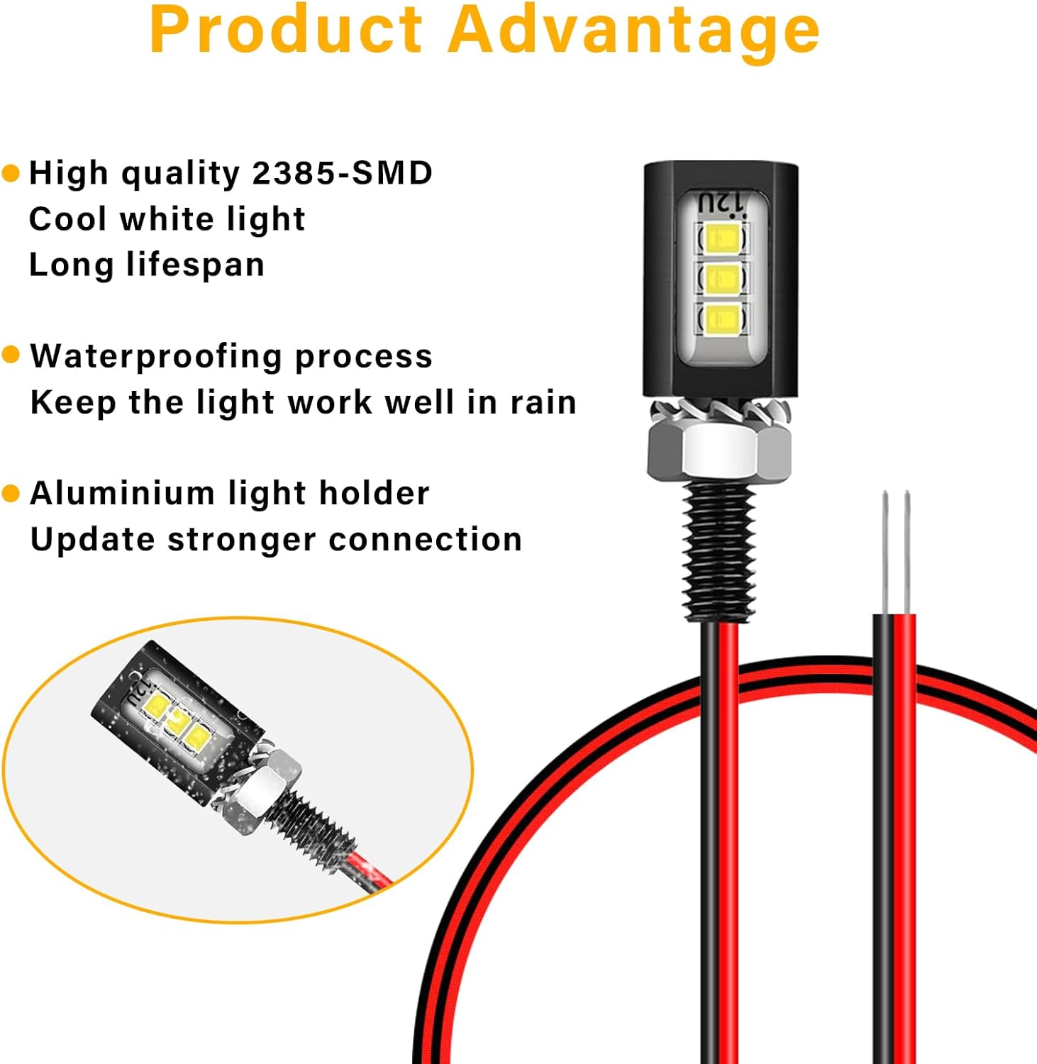LED License Plate Light,License Tag Screw Bolt Lamp,12V White LED Bulb, Waterproof/Rainproof IP68 Aluminium Light Holder, Legal for Car Motorcycle Truck RV ATV Bike 2PCS (Black)