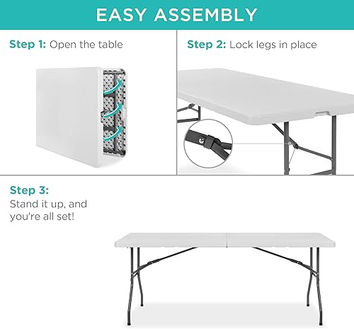 Miniatura 36 de Best Choice Products Mesa plegable de plástico de 4 pies, para interiores y exteriores, resistente, portátil, con asa, cerradura para picnic, Negro