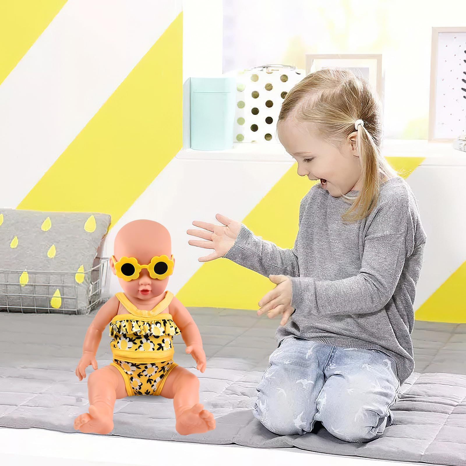 Traje de Baño para Muñecas, Ropa de Muñecas para New Born Baby Doll, Ropa para Muñecas Bebé con Bañadores Muñecas, Gafas de Sol, Anillo de Natación, Ropa de Muñeca para Muñecas de 35–45 cm