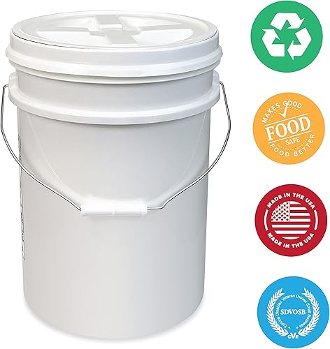 Miniatura 9 de Cubo de 5 galones con tapa hermética con sello gamma, almacenamiento de grado alimenticio, plástico HPDE de alta calidad, libre de BPA, cubo