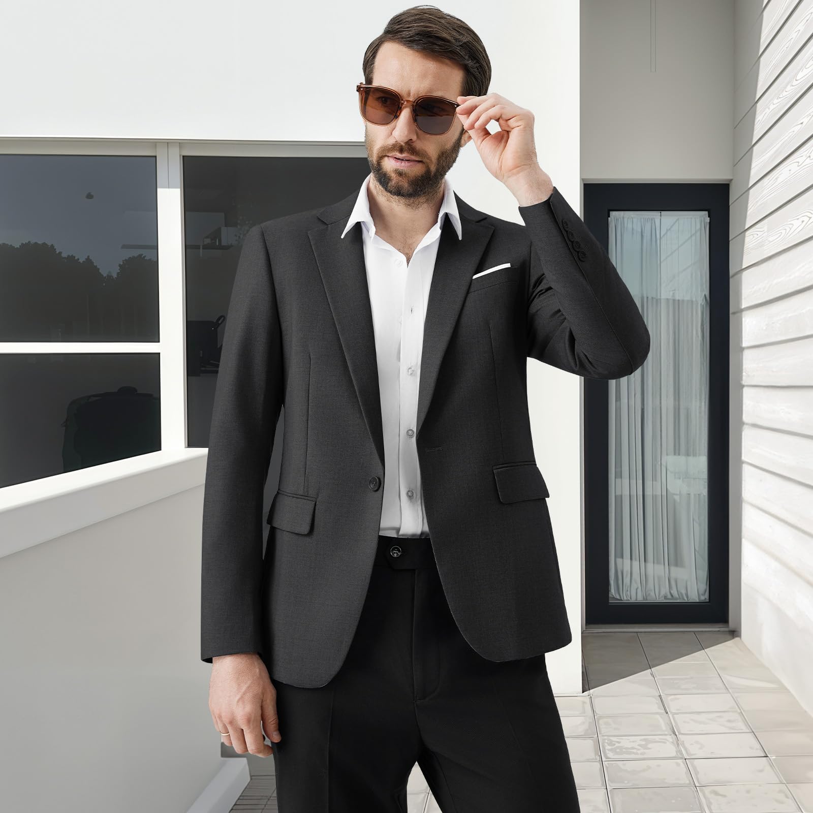 Blazer Homme Slim Fit Veste de Costume Formel Veston à Un Bouton Classqiue Couleur Unie Mariage d'affaires