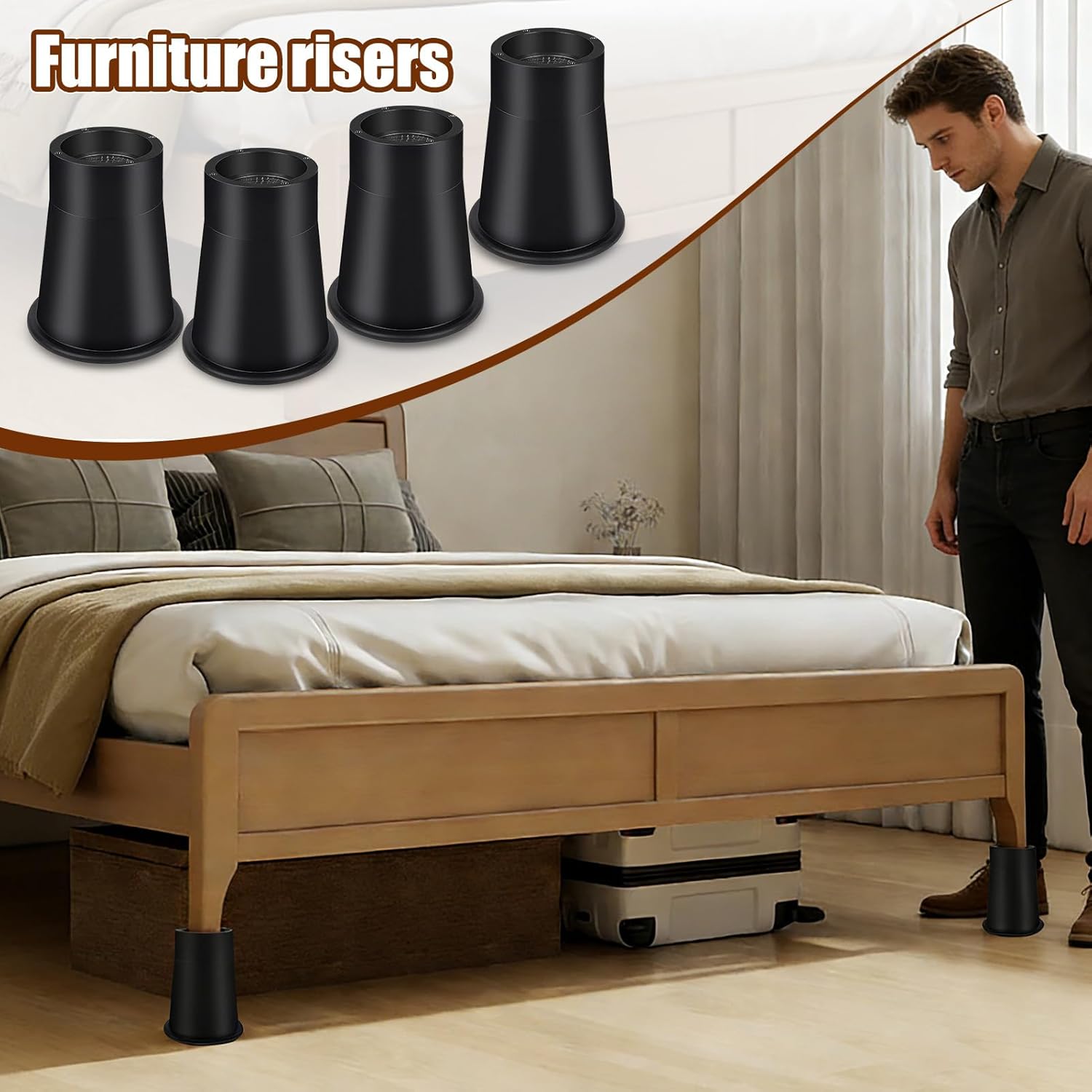 Bed Risers - Adjustable Bed Leg Extender Stand, Heavy Duty Furniture Lift Support Blocks for Chair Sofa Desk Couch | for Family Friends Women Home Office Indoor Use