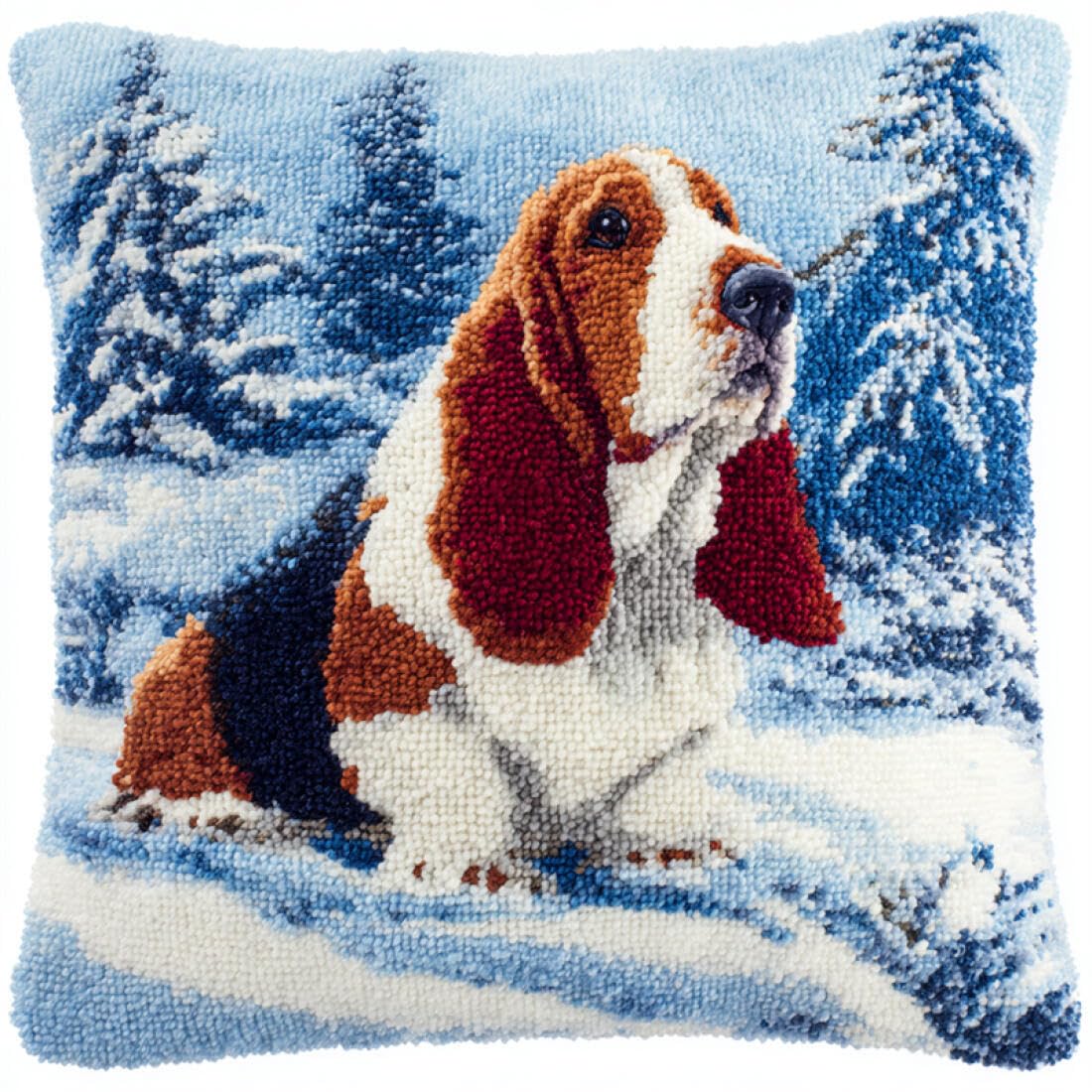 Kitquiver Animal Latch Hook Cushion Set Cartoon Basset Hound Cross Stitch Pillowcase Making Kits,DIY Latch Hook Rug Kit Embroidery 17x17In