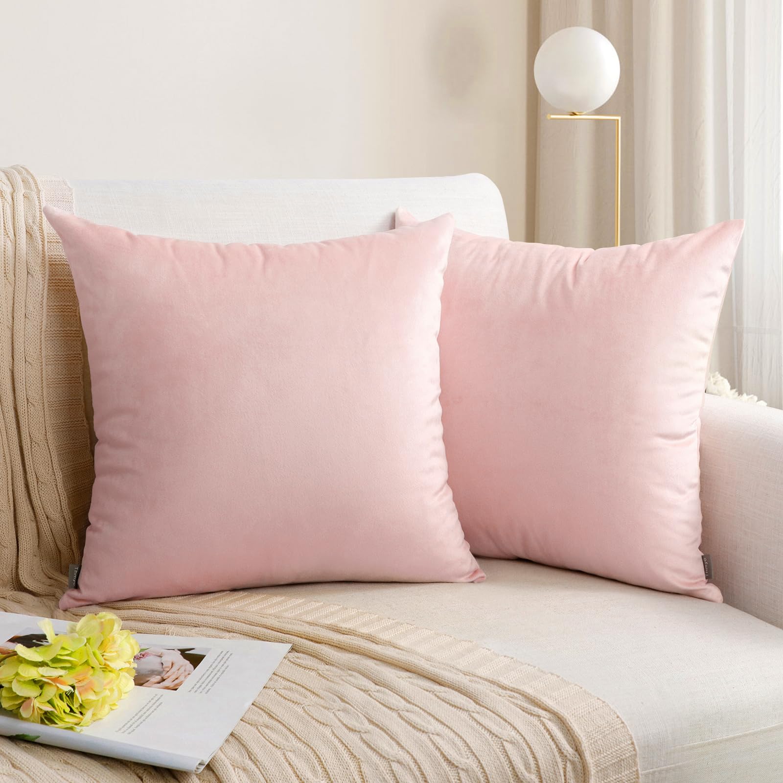 Housse de coussin en velours rose 45x45 cm de Thmyo pour canapé et lit