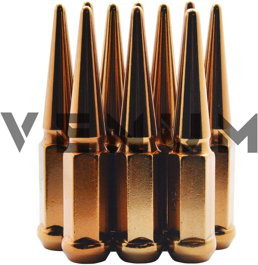 Venum wheel accessories 32 Pc Powder Coated Candy Copper Spike Lug Nuts | M14x1.5 | 4.5 inch Tall | 1 Piece Construction | Works with Ford Trucks 2003-2016 F-250 F-350 8x170 MM 8x200 MM Powerstroke