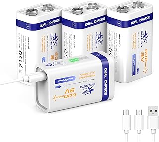 9V Batteries, 9 Volt Batteries 4 Pack for Smoke Alarms, Guitar Pedals, Microphone, Smoke Detector Battery, Square Batteries li-ion Batteries