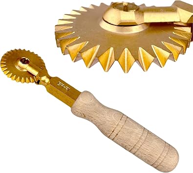 Italian Brass Fluted Pasta and Pastry Wheel with Beechwood HandleProfessional Grade Homemade Pasta Cutter for RavioliHeirloom Quality Pasta Making ToolIdeal for Home and BusinessMade in Italy