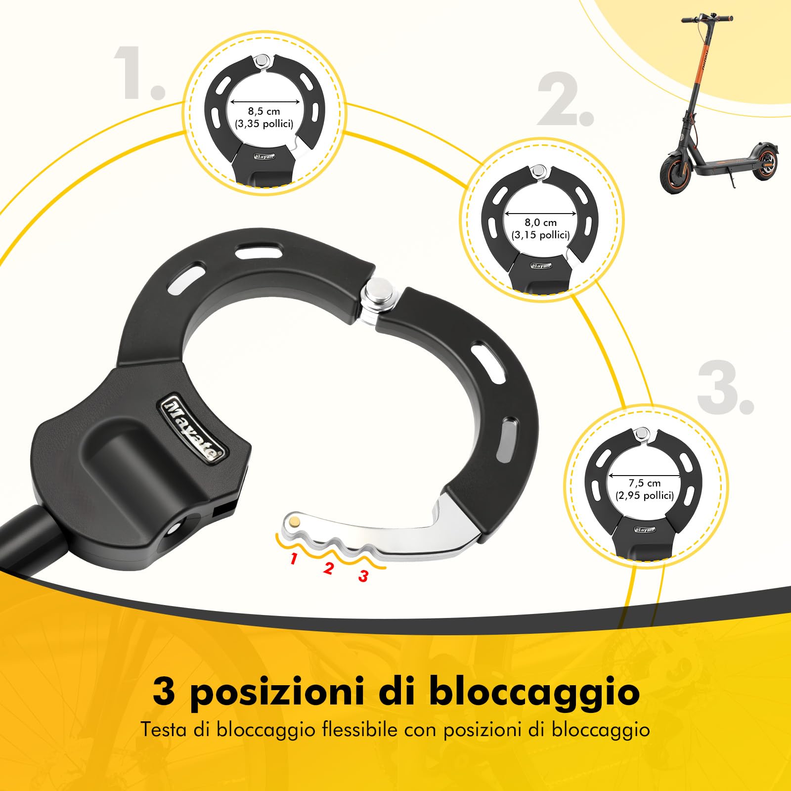 Lucchetto Monopattino Elettrico, iWarmbase Lucchetto Bici, 120CM Catena Monopattino Elettrico, Cavo Serratura a Manette con 3 Chiavi, Lucchetto Bicicletta Antifurto, per Scooter, Biciclette