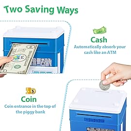 Piggy Bank for Boys Toys Age 6-8 8-10 - Kids Toys for 4 5 6 7 8 9 10 Year Old Boy Gifts - ATM Machine Money Saving Box for Kids Boy Christmas Birthday Gifts