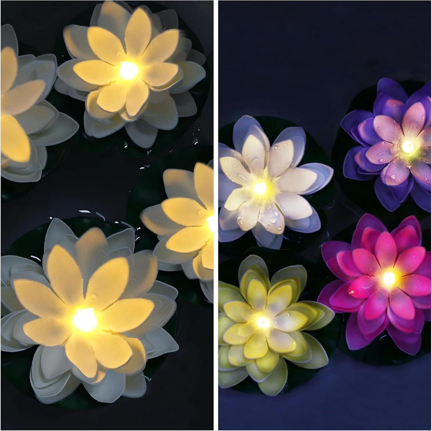 LACGO 12 PCS Warm White & 12 PCS Mixcolor Floating Lotus