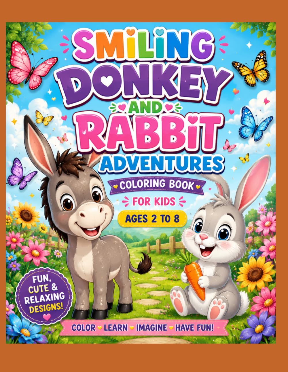 SMILING DONKEY AND RABBIT ADVENTURES COLORING BOOK FOR KIDS AGES 2 TO 8