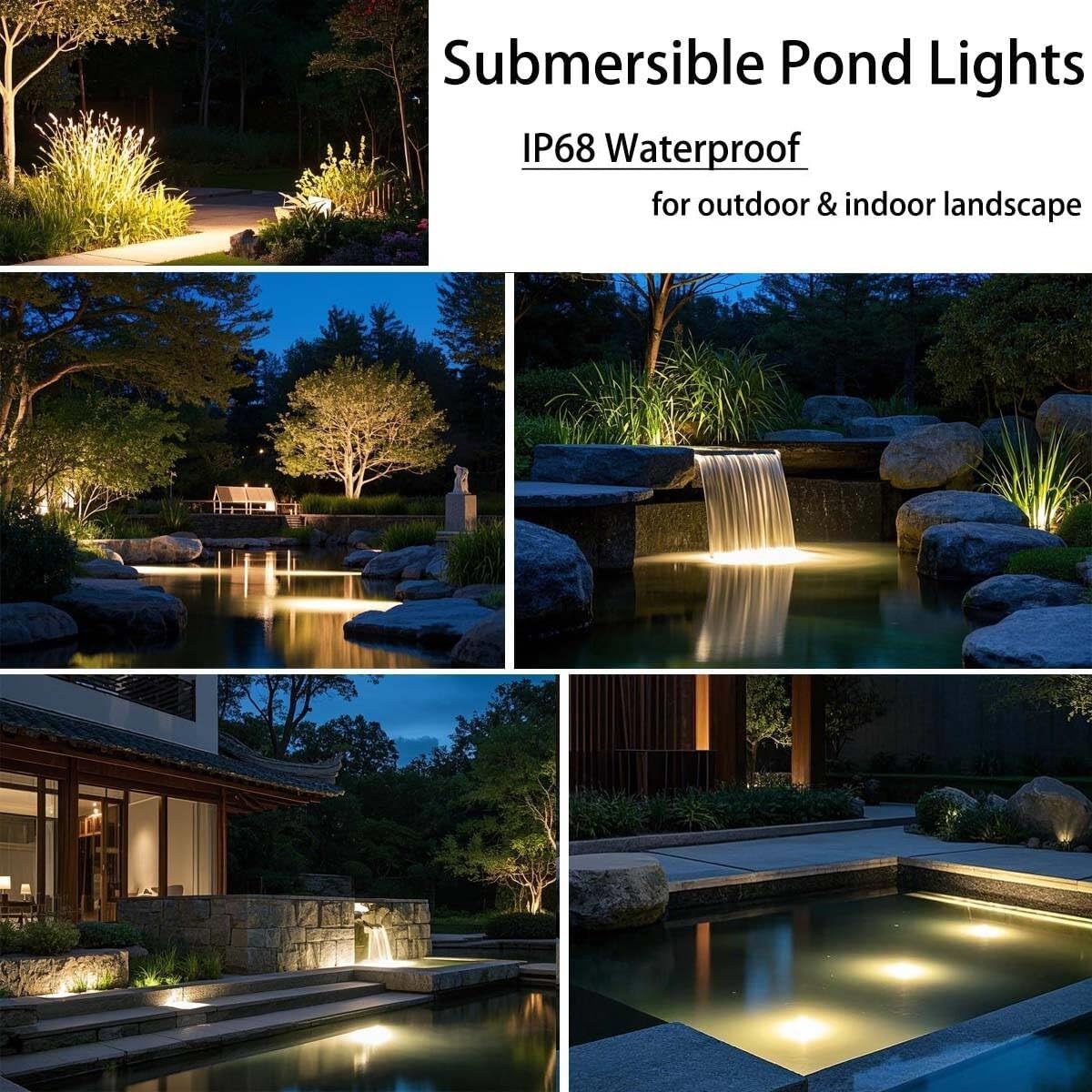 Pond Lights, Submersible LED Fountain Light, Warm White Yard Spot Lights Waterproof Outdoor Spotlights for Yard Landscape Water Pond Fountain Waterfall, 6 Lights