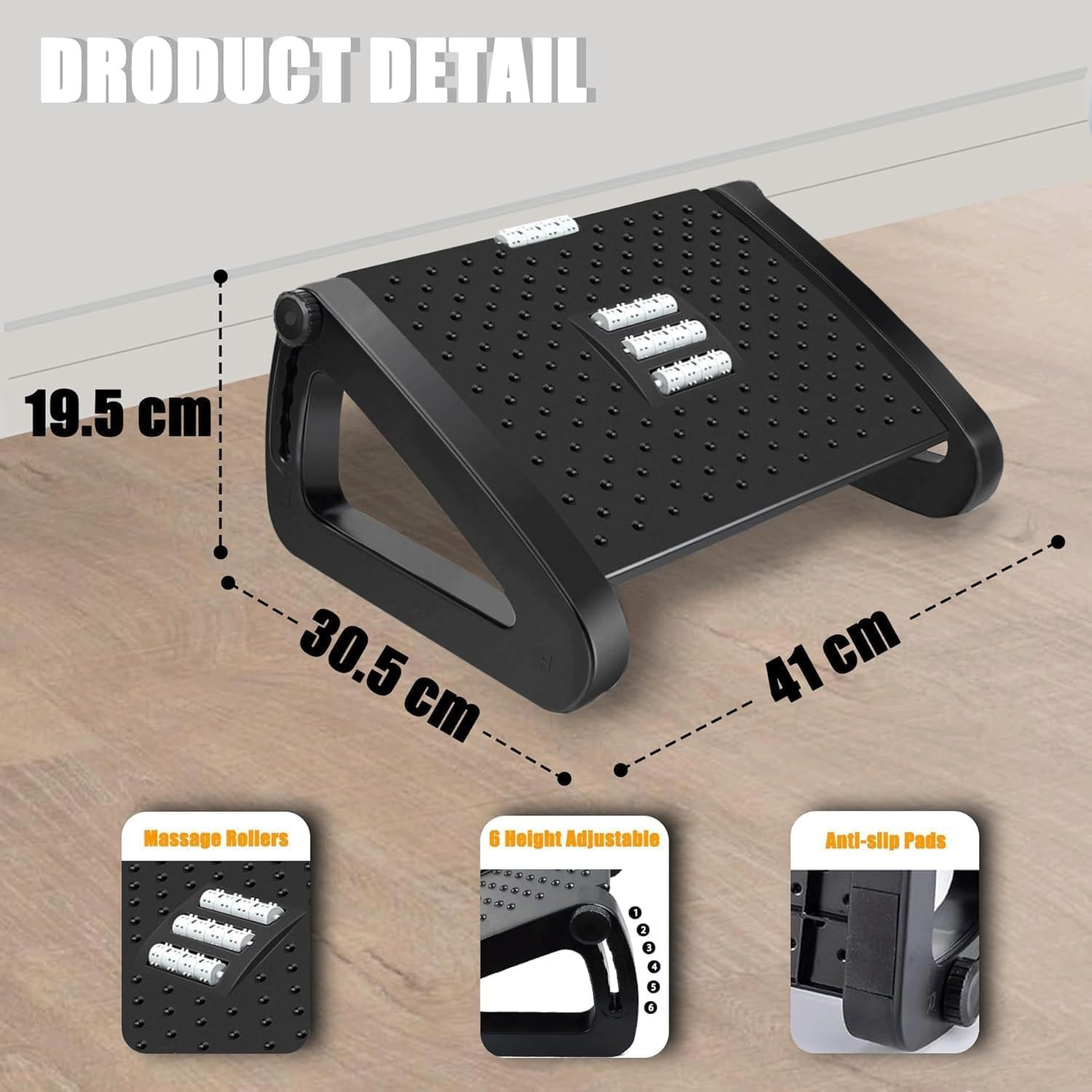 Reposapiés Ergonómico para Debajo del Escritorio, Regulable En Altura, con Función De Masaje con Rodillos para Favorecer La Circulación | Apto para El Hogar Y La Oficina(2PCS)
