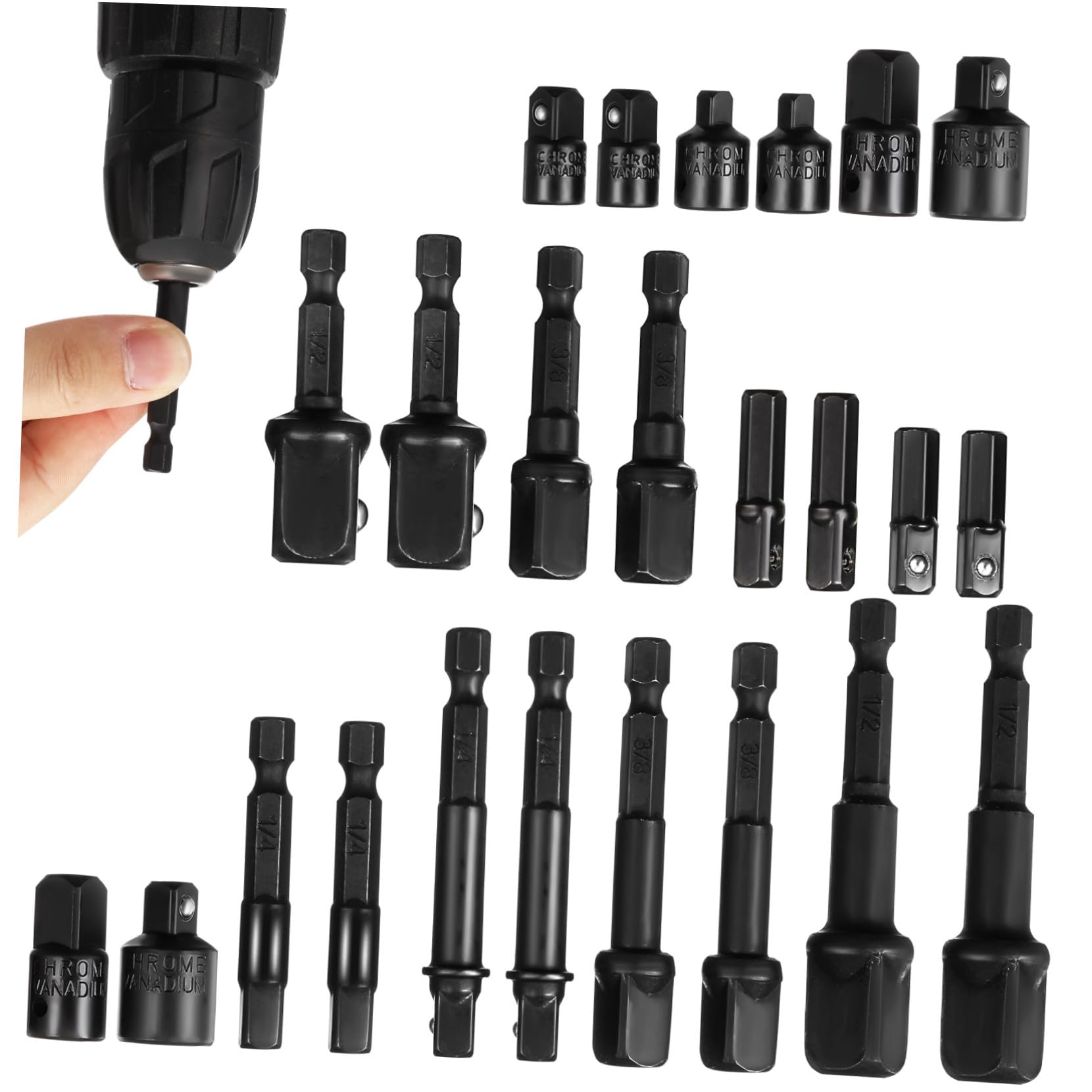 Set Adaptateurs de Douilles à Chocs Acier Chrome-vanadium Extensions et Réducteurs de Tige pour Perceuse Réparation Automobile Polyvalente et Connexion Sécurisée