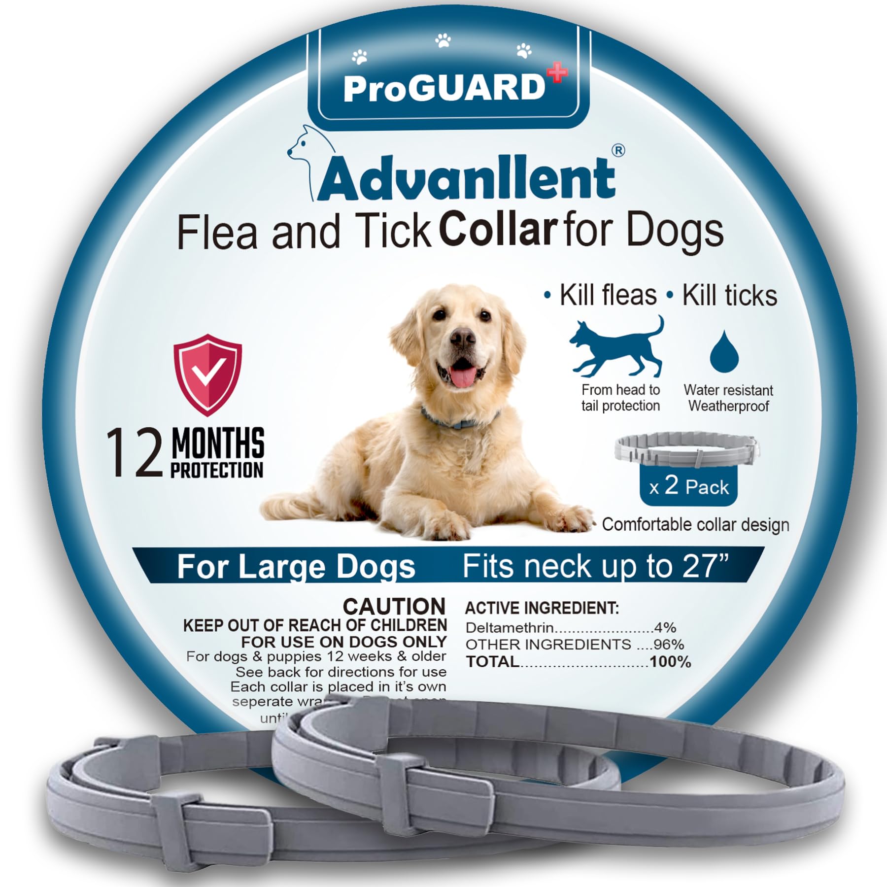 Flea Collar for Dogs, Flea and Tick Prevention for Dogs Collar, Dog Flea and Tick Treatment, 2 Collars, 12 Months Prevention, One Size Fits All
