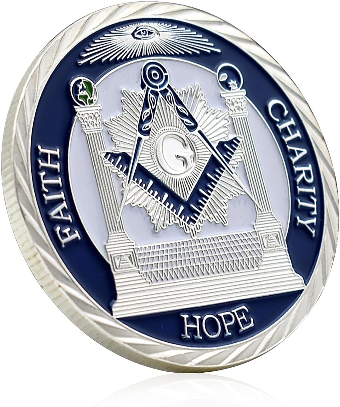 Freemason Challenge Coin - Masonic Symbol Coin with Faith, Hope, Charity Design - Proud Freemason Collectible