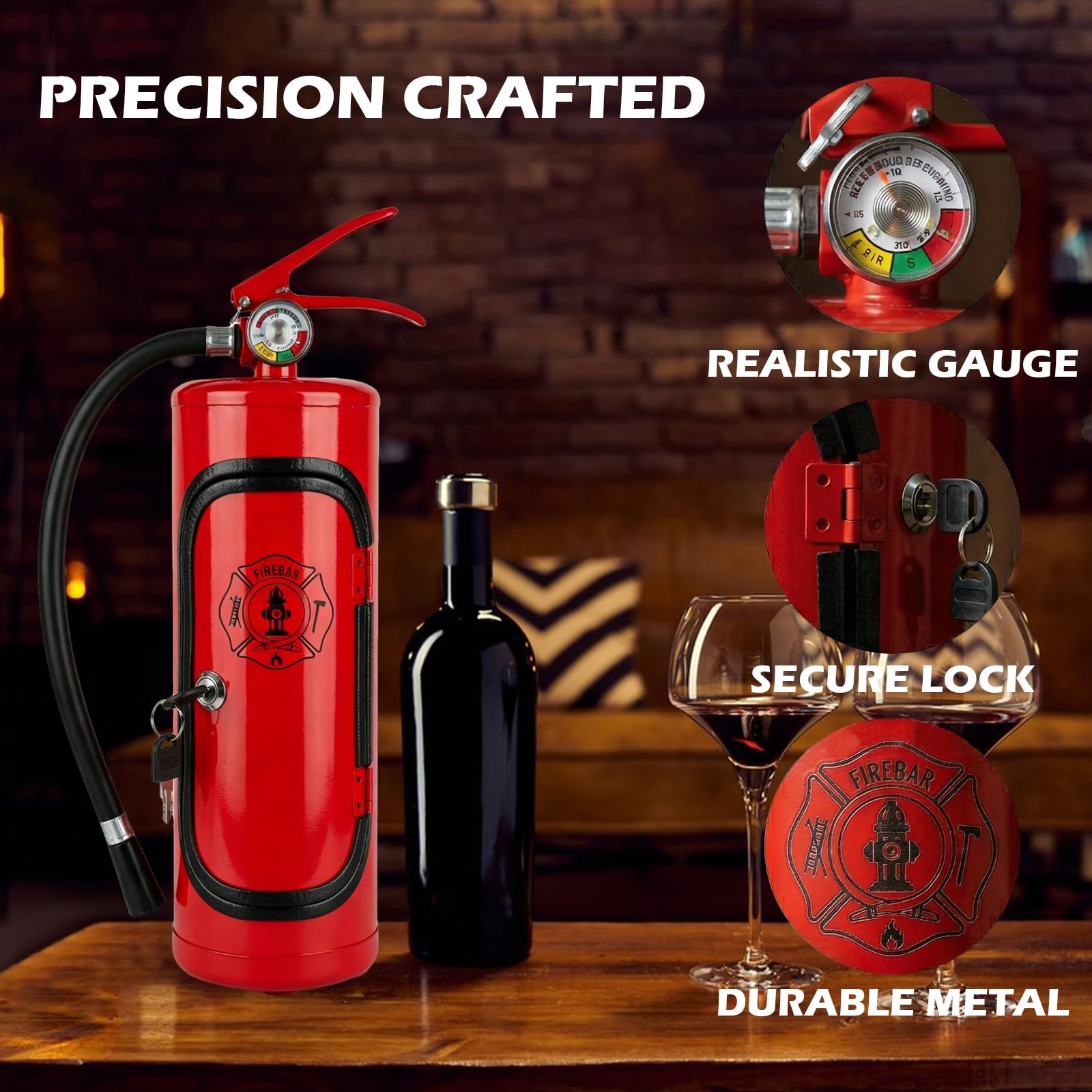 Feuerlöscher Weinschrank, Mobile Bar, Neuheit für Liebenden Feuerwehrmann, Wein Aufbewahrungsboxen, Handgefertigte -Geschenk for Whisky-Liebhaber und Feuerwehrleute（Es ist innen leer） (Rot)