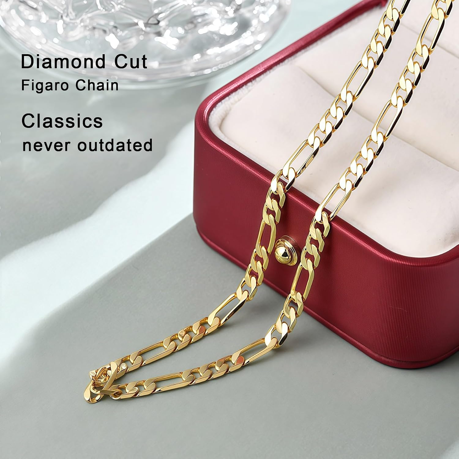 7mm Gold Figaro Link Chain Necklace for Men ＆ Women，14K Gold Chain Necklace for Women & Men Chains for Mens Figaro Chains Necklaces,Dainty Jewelry Gifts Size 18/20/ 22/ 24in