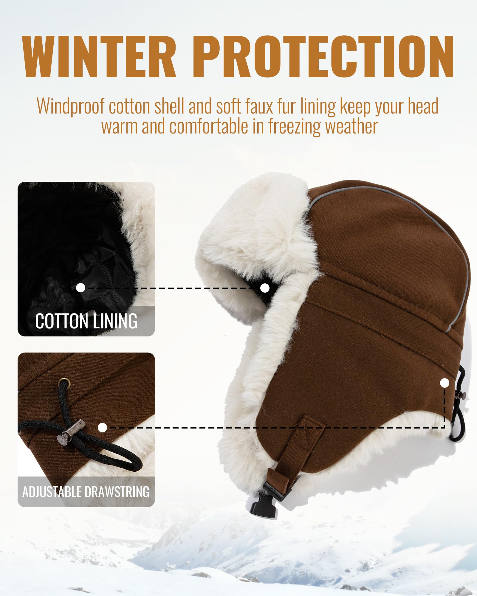 czapka, Czapki zimowe męskie traper trooper eskimo czapka pilota awiatora nauszniki ciepłe(CDUKPL2404Coffee)