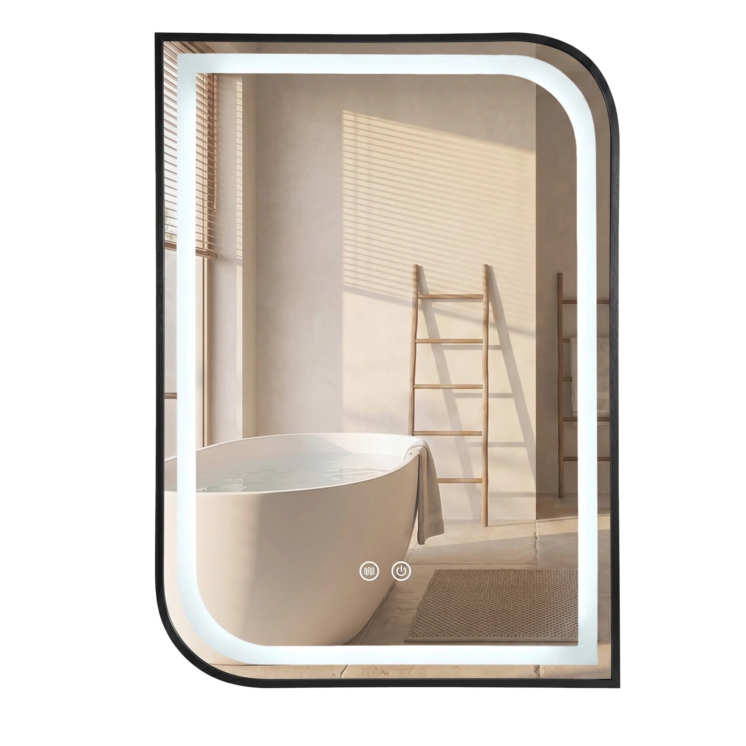 Rea - Lustro Ścienne Led Zone 80x60 Czarny Prostokątne, Asymetryczne - 2,5 x 60 x 80 cm