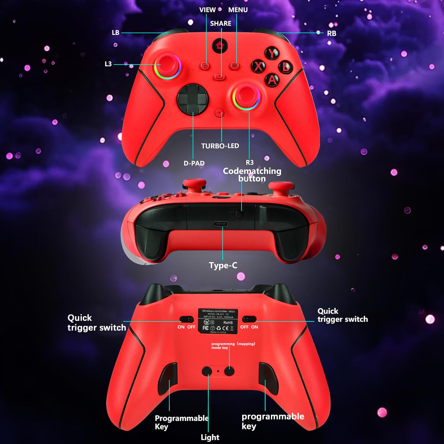 Lampelc Manette Xbox One, manette sans fil Xbox Series X & S/Xbox One/Elite/Windows 7/8/10