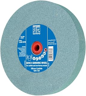 PFERD 61793 Bench Grinding Wheel, Silicon Carbide, 7" Diameter, 1" Thick, 1" Arbor Hole, 120 Grit, 3600 Maximum RPM