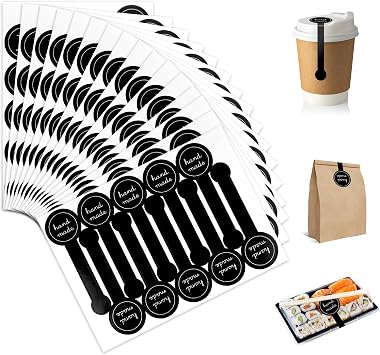 600Pcs Handmade Food Baking Seal Stickers Labels,Black Long Label Bakery Sticker,Self-Adhesive Goods Bakery Stickers Sealing Tamper-Proof Sticker for Pastry Bags Lollipops Candy Cake