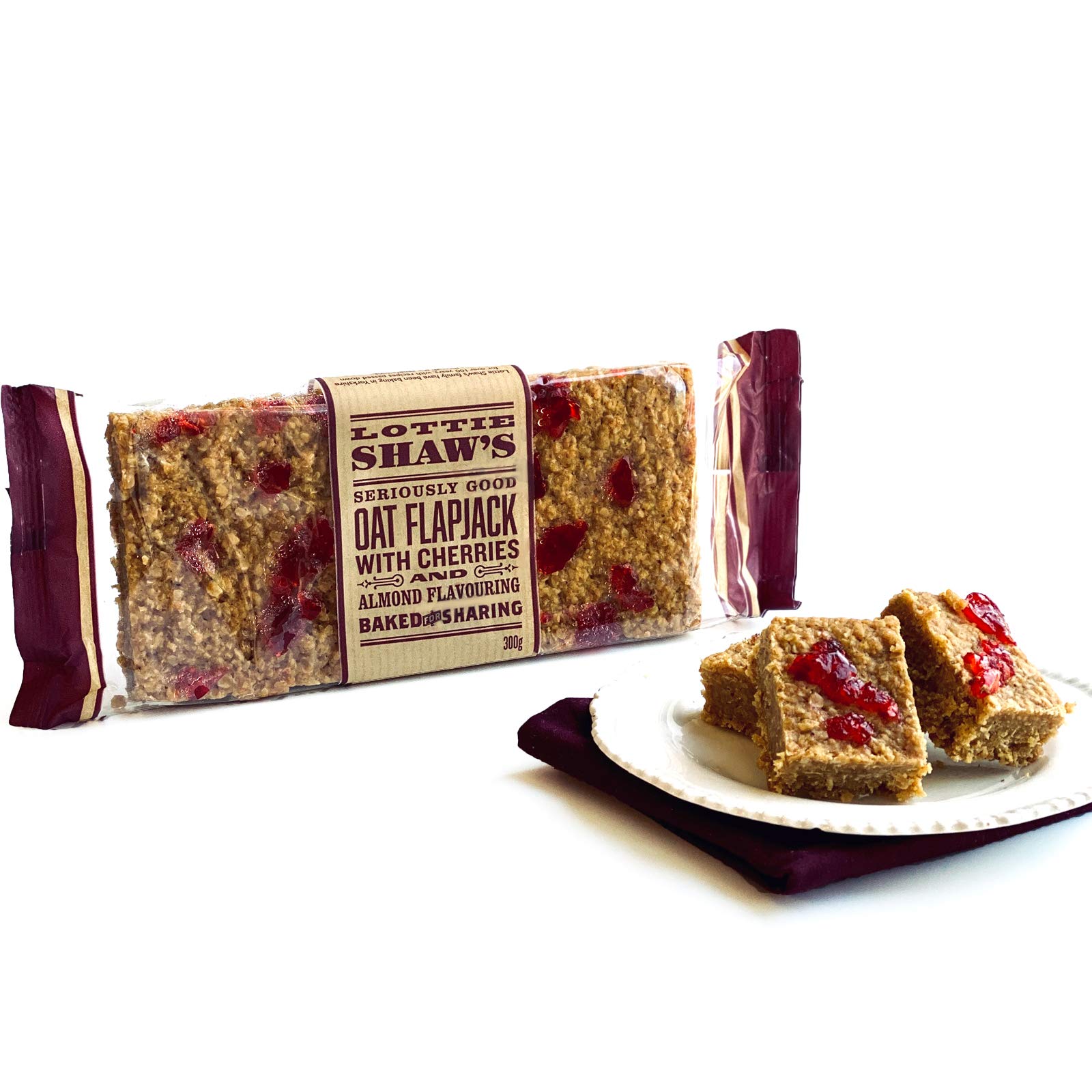 Lottie Shaw's Cherry & Almond Flapjack 300g – Yorkshire Craft Bakery, Vegan, Naturally Fruity Sharing Bar