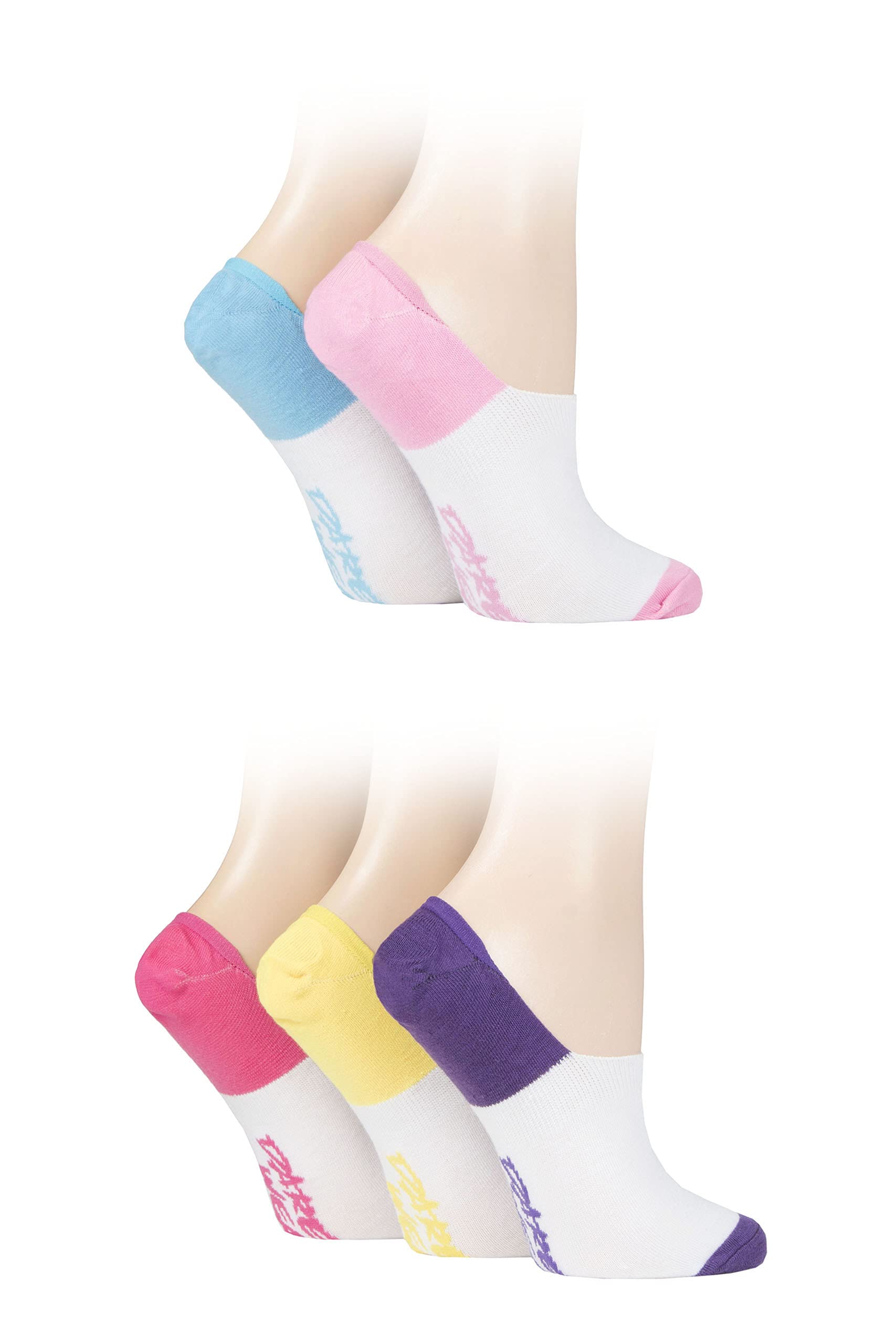 SockShop Dare to Wear Ladies No Show Socks Pack of 5 Contrast 4-8