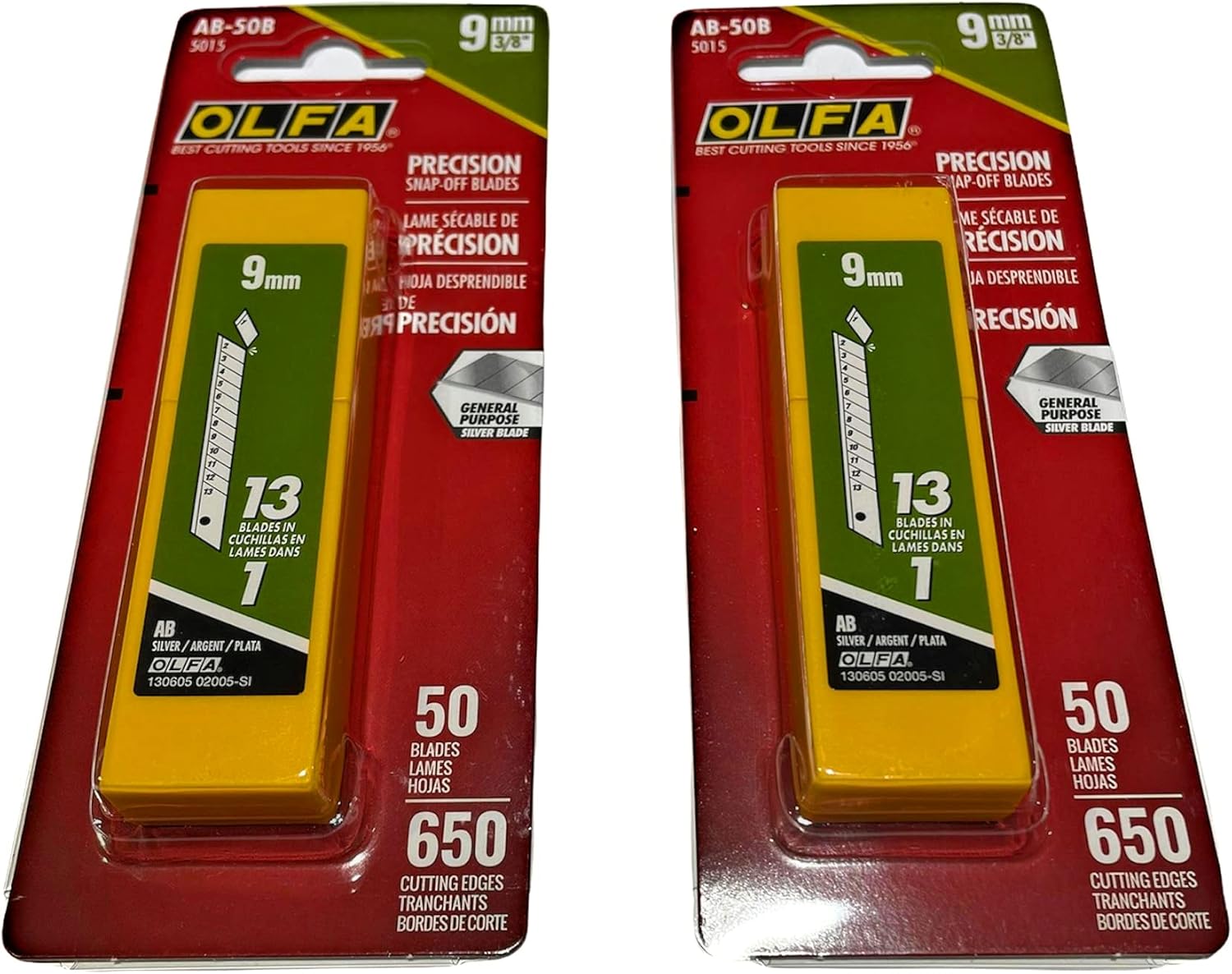 O L F A OLFA 5015 AB-50B 9mm Snap-Off Silver Blade,50-Pack (2PACK)