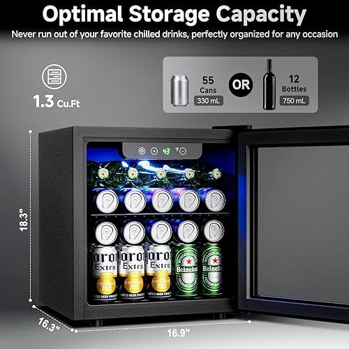 Miniatura 2 de Feelfunn Refrigerador y enfriador de bebidas  Mini refrigerador con puerta de vidrio para 55 latas para refrescos, cerveza y vino, refrigerador de