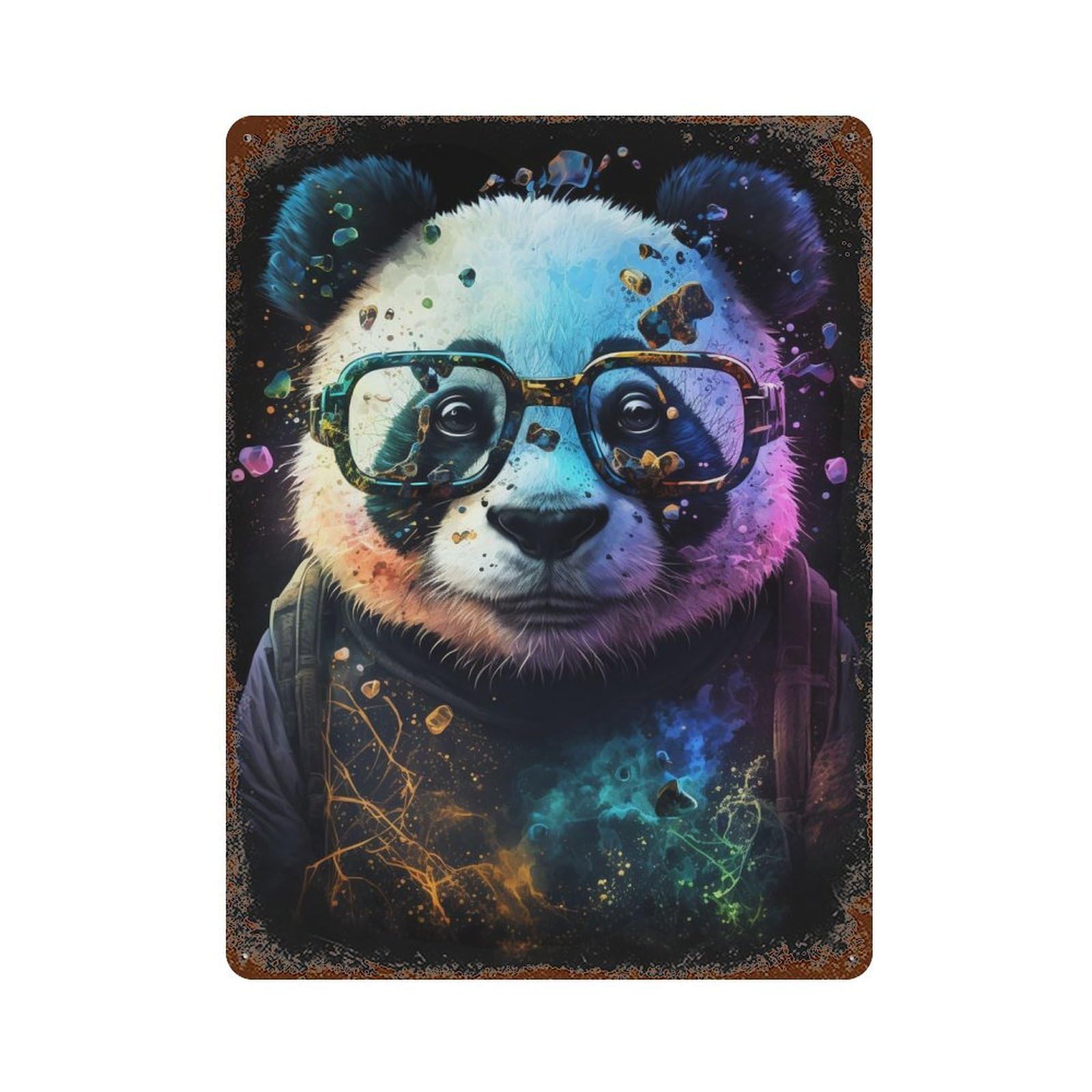 Colorful Panda Art Print-5 Rusty Metal Tin Sign 15.7"x11.8", Rustic Home Decor for Garage, Pub Or Kitchen