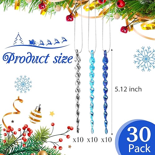 Vista 286 de 30 piezas de carámbanos de plástico retorcidos de plástico de carámbanos de Navidad, decoración colgante para árbol de Navidad, fiesta de Navidad
