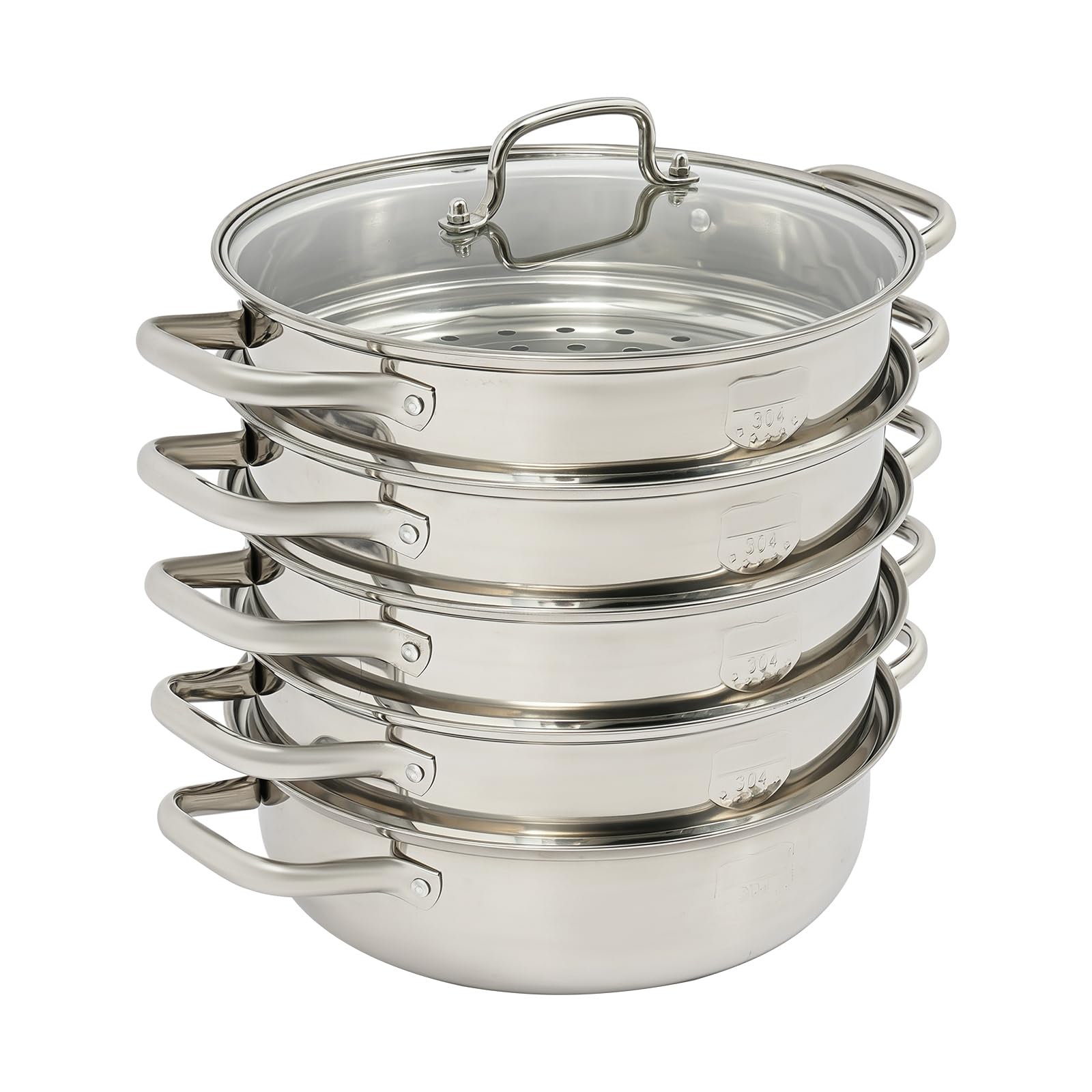 Dampfkochtöpfe mit Deckel - 28cm Edelstahl-Dampfkochtopf, mit 4 Dampfkorb Können 5-Stöckiger Dampfgarer zum Garen von Gemüse, Meeresfrüchten, Suppen, Eintöpfen und Nudeln