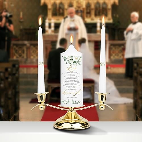 Miniatura 3 de Juego de 3 velas florales Unity para ceremonia de boda con soporte dorado, accesorios de boda para recepción